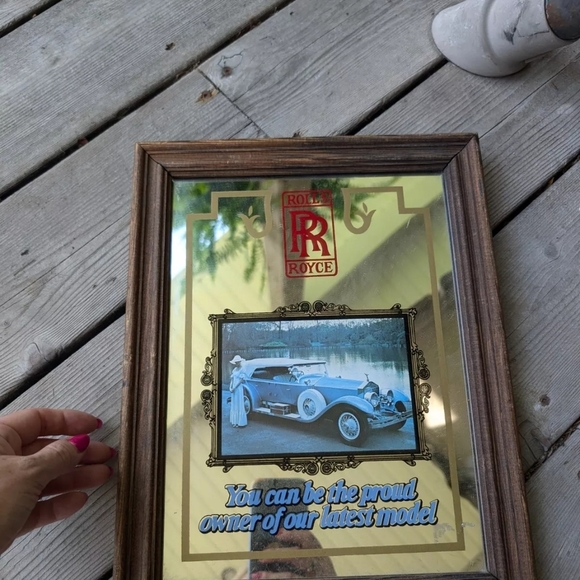 Vintage Wooden Frame with Rolls Royce Classic Car Mirror - Picture 7 of 8